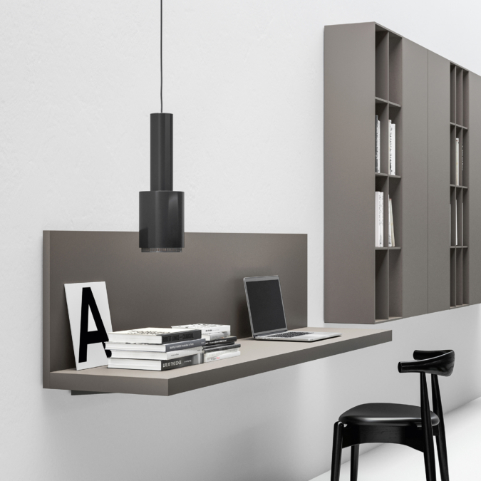 Scrittoio Sospeso con Schienale Poly Caccaro Laccato, Librerie e Contenitori Sospesi Wallover