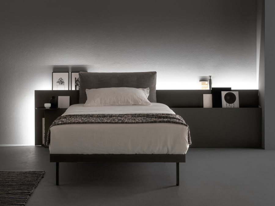 Letto Singolo Let'space Caccaro Laccato e Tessuto Versione In Out con Illuminazione