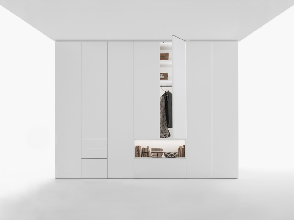 Swing module with drawers and recesses